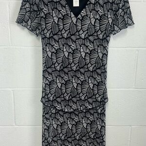 Connected Apparel Black and White Sheath Dress with Flutter Sleeves